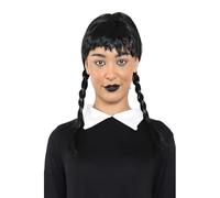 Womens Scary Daughter Wigs Gothic Costume Accessory - Ladies Schoolgirl Long Black Braided Wig For Wednesday Addams Fancy Dress Halloween Cosplay