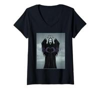 Women's Scary Face Heart Hands Poster Horror Ghost Retro Halloween V-Neck T-Shirt