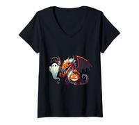 Womens Scary Halloween Dragon Ghost Spooky Candy Bag V-Neck T-Shirt