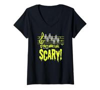 Womens Scary Music Humour is Funny to Scare Halloween Music Teacher V-Neck T-Shirt