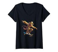 Womens Scary Spooky Halloween Skeleton Scarecrow Skater Boy Girl V-Neck T-Shirt