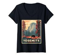 Womens Scenic National Park Design and a Grizzly Bear, A Yosemite V-Neck T-Shirt