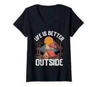 Womens Scenic Nature Mountains and Tent Under the Stars V-Neck T-Shirt