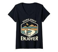 Women's Scenic Route Enjoyer Hiking Trail Design V-Neck T-Shirt