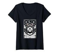 Womens Schnauzer Tarot Card Graphic - Novelty Dog Breed Design V-Neck T-Shirt