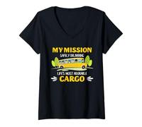 Women's School Bus Driver Adorable Cargo Safe Route Caring Quote V-Neck T-Shirt
