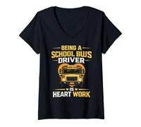 Women's School Bus Driver is Heart Work Appreciation V-Neck T-Shirt