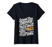 Women's School Bus Driver Navigating Routes and Student Chaos V-Neck T-Shirt