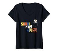 Womens School Child Pocket Animal 2025 Penguin V-Neck T-Shirt