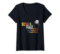 Women's School Child Pocket Animal 2026 Panda V-Neck T-Shirt