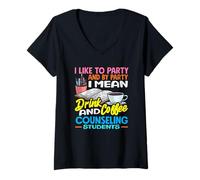 Womens School Counselor Drink Coffee Counseling Students V-Neck T-Shirt
