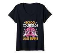 Women's School Counselor Love Brains Funny Halloween School V-Neck T-Shirt