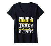 Womens School Counselor Powered by Jesus Love V-Neck T-Shirt