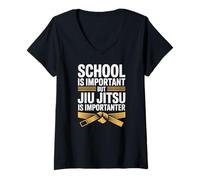Women's School is Important But Jiu Jitsu Importanter Martial Arts V-Neck T-Shirt