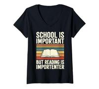 Womens School is Important But Reading is Importanter V-Neck T-Shirt