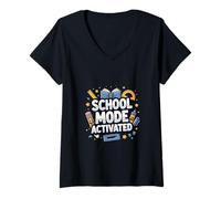 Women's School Mode Activated Fun Learning Back Design V-Neck T-Shirt
