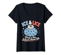 Women's School Nurse Ice and Lice Health Office Humor V-Neck T-Shirt