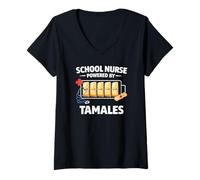 Women's School Nurse Powered by Tamales V-Neck T-Shirt