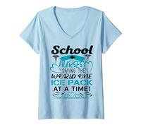 Womens School Nurses Saving The World One Ice Pack at A Time V-Neck T-Shirt