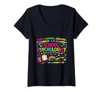 Women's School Psychologist Assess Support Empower Rainbow V-Neck T-Shirt