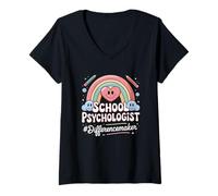 Womens School Psychologist Difference Maker Heart Rainbow V-Neck T-Shirt