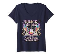 Women's School Rock THE Test Testing Day Teacher ELA Geek STEM V-Neck T-Shirt