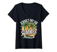 Womens School’s Out for Summer Palm Tree Surfboard Summer Vibe V-Neck T-Shirt