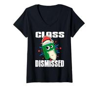 Womens School’s Out Santa Book Funny Teacher Holiday Humor V-Neck T-Shirt