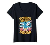 Womens School Shark Squad Back to School Classroom Team V-Neck T-Shirt