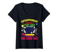 Women's School Supervisor School Worker Crayons Superintendent V-Neck T-Shirt