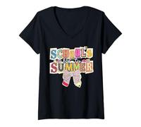 Women's School's Out for Summer Last Day School Teacher Coquette Bow V-Neck T-Shirt