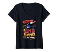Womens School's Out Forever (Or Until August) Funny Summer Holiday V-Neck T-Shirt