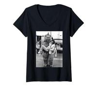 Womens School's Out Singer Alice Cooper With Monster 1975 V-Neck T-Shirt