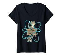 Womens Schrodingers Cat Funny Science Quantum Physics Cat Teacher V-Neck T-Shirt