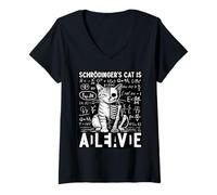 Women's Schrodingers Cat is Alive Dead Quantum Physics V-Neck T-Shirt