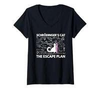 Womens Schrodingers Cat The Escape Plan Funny Cat Physics Humor Cat V-Neck T-Shirt