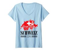 Womens Schweiz Switzerland Map Since 1291 Swiss Flag Mountains V-Neck T-Shirt
