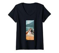 Women's Sci-fi Alien Romance in Lake Como Italy Scene V-Neck T-Shirt
