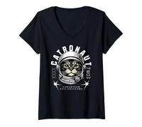 Women's Sci Fi Catronaut Meow Exploring The Universe V-Neck T-Shirt