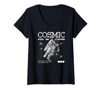 Women's Sci Fi Cosmic Pixel Voyager Space Astronaut Journey V-Neck T-Shirt