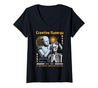 Women's Sci Fi Creative Synergy AI Humans Innovating Together V-Neck T-Shirt