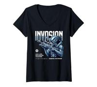 Women's Sci Fi Invasion Cosmic Invader Lock Load Conquer The Stars V-Neck T-Shirt