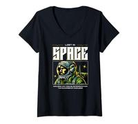 Women's Sci Fi Lost in Space Exploring New Worlds Astronaut V-Neck T-Shirt