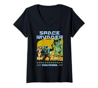 Women's Sci Fi Space Invader Struggle for Survival Retro V-Neck T-Shirt
