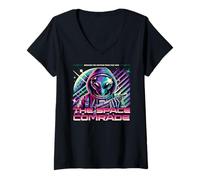 Women's Sci Fi The Space Comrade Beware Visitors from Void V-Neck T-Shirt