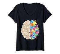 Women's Science Art Brain Left and Right Thinking Neuroscience Mind V-Neck T-Shirt