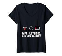 Womens Science Coder WiFi Buffering and Low Battery Nerd Computer V-Neck T-Shirt