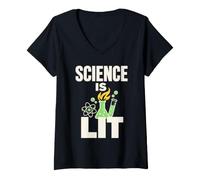 Women's Science is Lit Lab Flask Beaker Chemistry V-Neck T-Shirt
