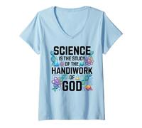 Women's Science is Study of Handiwork God Christian V-Neck T-Shirt