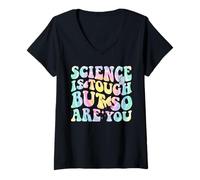 Womens Science Is Tough But So Are You Back T School Teacher Groovy V-Neck T-Shirt